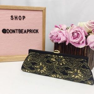 New Valerie Stevens Gold & Black Lace Clutch